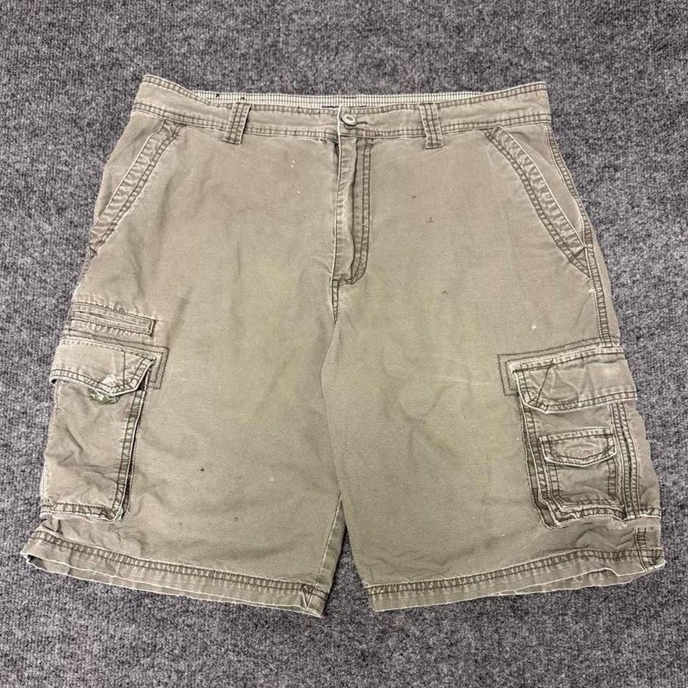 David & James Mens Olive Green Y2K Cargo Shorts Size 36 Cotton Relaxed Fit